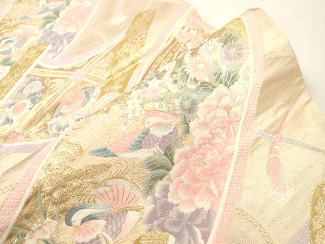 平和屋本店▼六通柄袋帯　唐織　絵巻花鳥文　本金箔九百錦　正絹　逸品　CABL4459dy