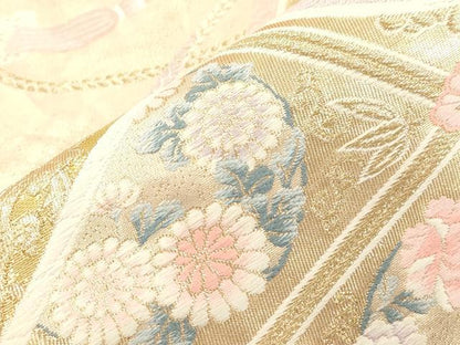 平和屋本店▼六通柄袋帯　唐織　絵巻花鳥文　本金箔九百錦　正絹　逸品　CABL4459dy