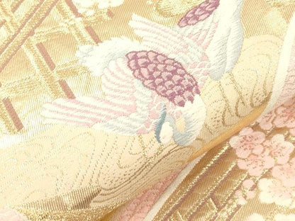 平和屋本店▼六通柄袋帯　唐織　絵巻花鳥文　本金箔九百錦　正絹　逸品　CABL4459dy