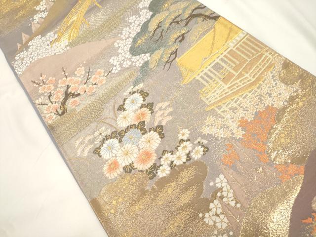 平和屋本店▼六通柄袋帯　唐織　風景文　本金箔　正絹　逸品　CABL4466dy