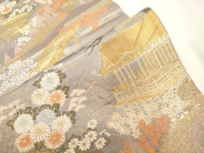平和屋本店▼六通柄袋帯　唐織　風景文　本金箔　正絹　逸品　CABL4466dy