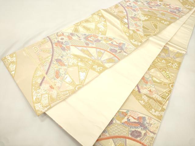 平和屋本店▼六通柄袋帯　唐織　片輪車花鳥文　錦本金箔　正絹　逸品　CABL4469dy