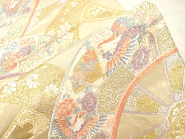 平和屋本店▼六通柄袋帯　唐織　片輪車花鳥文　錦本金箔　正絹　逸品　CABL4469dy