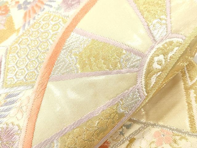 平和屋本店▼六通柄袋帯　唐織　片輪車花鳥文　錦本金箔　正絹　逸品　CABL4469dy