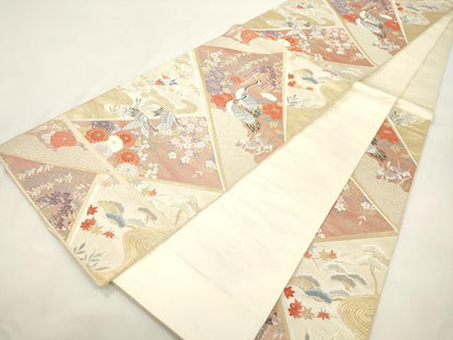 平和屋本店▼六通柄袋帯　唐織　飛鶴花文　九百錦純金箔　正絹　逸品　CABL4470dy