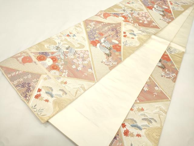平和屋本店▼六通柄袋帯　唐織　飛鶴花文　九百錦純金箔　正絹　逸品　CABL4470dy