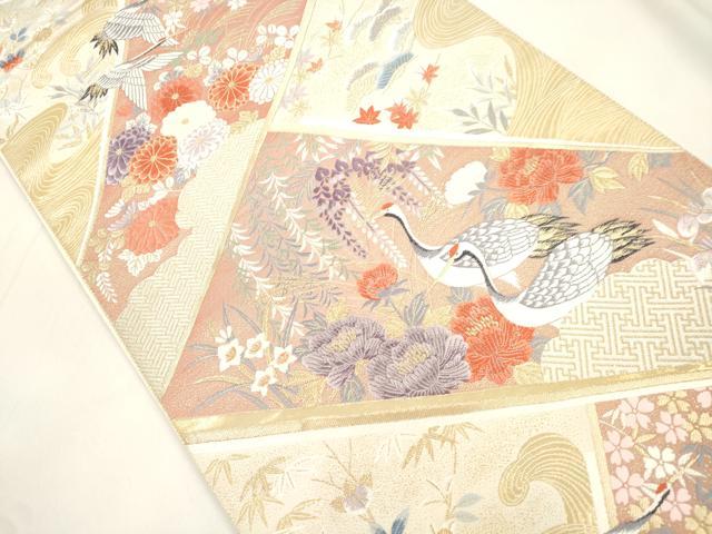 平和屋本店▼六通柄袋帯　唐織　飛鶴花文　九百錦純金箔　正絹　逸品　CABL4470dy
