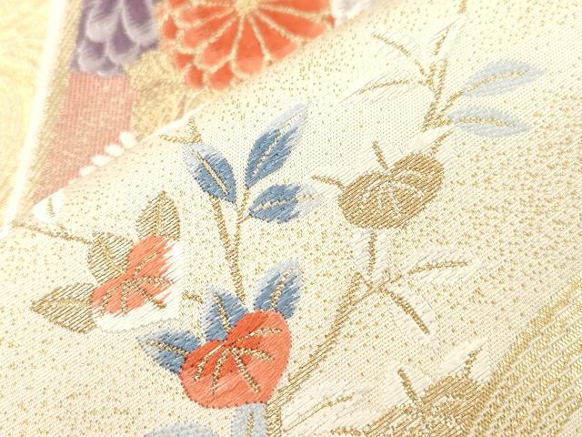 平和屋本店▼六通柄袋帯　唐織　飛鶴花文　九百錦純金箔　正絹　逸品　CABL4470dy
