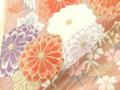 平和屋本店▼六通柄袋帯　唐織　飛鶴花文　九百錦純金箔　正絹　逸品　CABL4470dy