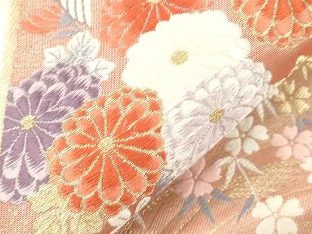 平和屋本店▼六通柄袋帯　唐織　飛鶴花文　九百錦純金箔　正絹　逸品　CABL4470dy