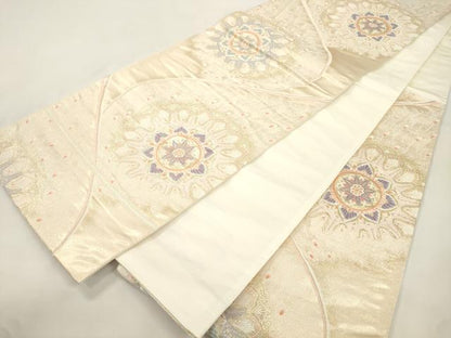 平和屋本店▼六通柄袋帯　東山錦　正倉院　孔雀羽文　二重箔24K　正絹　逸品　CABL4473dy