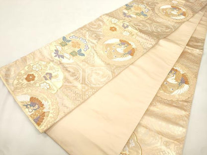 平和屋本店▼西陣　六通柄袋帯　唐織　花鳥絵皿文　本金箔24K　正絹　逸品　CABL4476dy