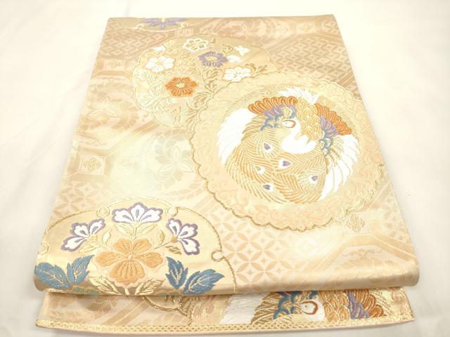 平和屋本店▼西陣　六通柄袋帯　唐織　花鳥絵皿文　本金箔24K　正絹　逸品　CABL4476dy