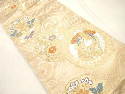 平和屋本店▼西陣　六通柄袋帯　唐織　花鳥絵皿文　本金箔24K　正絹　逸品　CABL4476dy