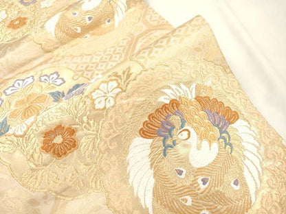 平和屋本店▼西陣　六通柄袋帯　唐織　花鳥絵皿文　本金箔24K　正絹　逸品　CABL4476dy