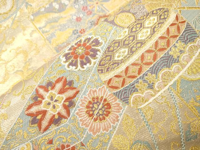 平和屋本店▼六通柄袋帯　赤手箱牡丹蒔絵之図　本金箔　正絹　逸品　CABL4477dy