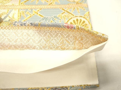 平和屋本店▼六通柄袋帯　赤手箱牡丹蒔絵之図　本金箔　正絹　逸品　CABL4477dy