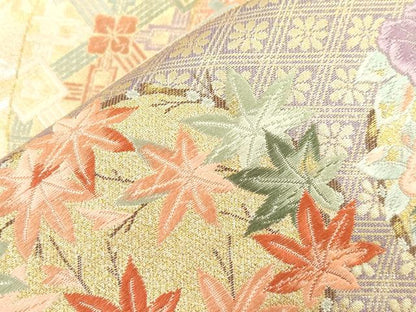 平和屋本店▼六通柄袋帯　唐織　流水扇面草花丸文　本金箔末広錦　正絹　逸品　CABL4478dy
