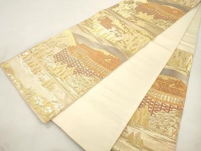平和屋本店▼六通柄袋帯　清水寺　本金箔二重引錦　正絹　逸品　CABL4479dy