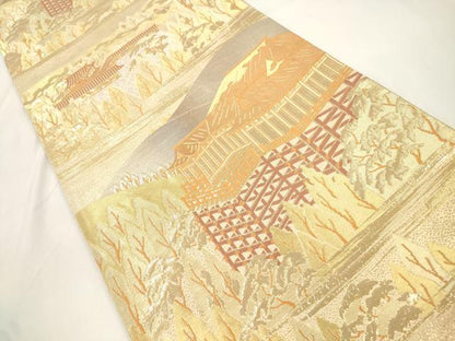 平和屋本店▼六通柄袋帯　清水寺　本金箔二重引錦　正絹　逸品　CABL4479dy