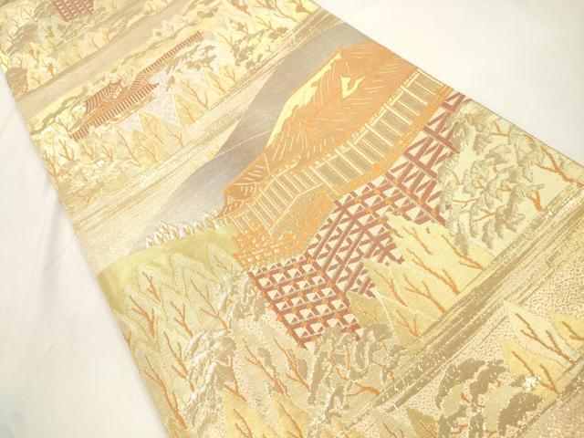 平和屋本店▼六通柄袋帯　清水寺　本金箔二重引錦　正絹　逸品　CABL4479dy