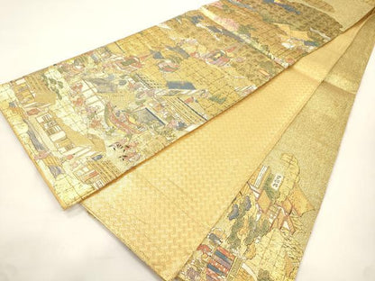 平和屋本店▼西陣　六通柄袋帯　洛中洛外図　本金箔佐賀綴　正絹　逸品　CABL4480dy