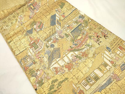 平和屋本店▼西陣　六通柄袋帯　洛中洛外図　本金箔佐賀綴　正絹　逸品　CABL4480dy