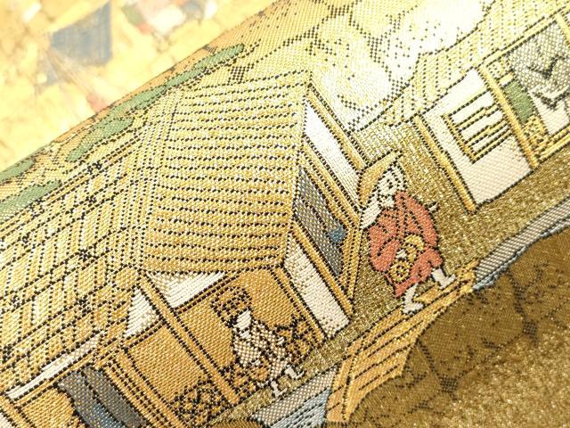 平和屋本店▼西陣　六通柄袋帯　洛中洛外図　本金箔佐賀綴　正絹　逸品　CABL4480dy