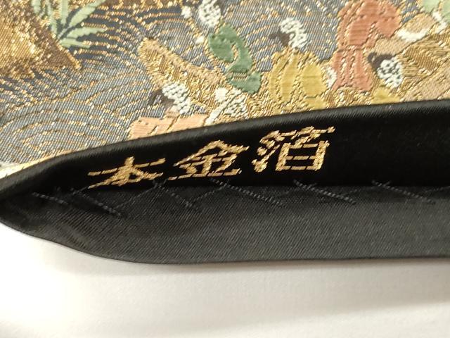 平和屋本店▼六通柄袋帯　京三条大橋　黒地　本金箔　正絹　逸品　CABL4481dy