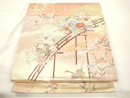 平和屋本店▼六通柄袋帯　唐織　花鳥錦　純金箔二重織　正絹　逸品　CABL4484dy