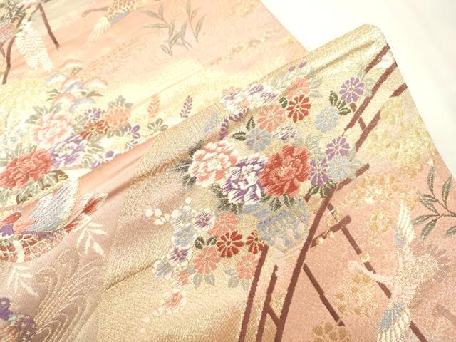 平和屋本店▼六通柄袋帯　唐織　花鳥錦　純金箔二重織　正絹　逸品　CABL4484dy