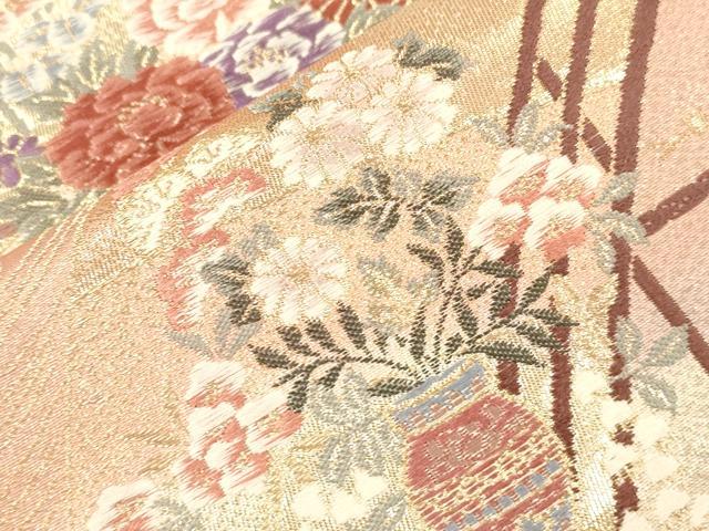 平和屋本店▼六通柄袋帯　唐織　花鳥錦　純金箔二重織　正絹　逸品　CABL4484dy