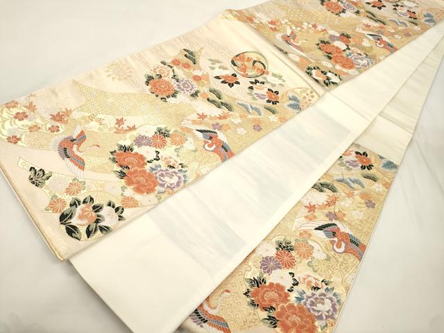 平和屋本店▼六通柄袋帯　唐織　熨斗目花鳥文　本金箔　正絹　逸品　CABL4485dy