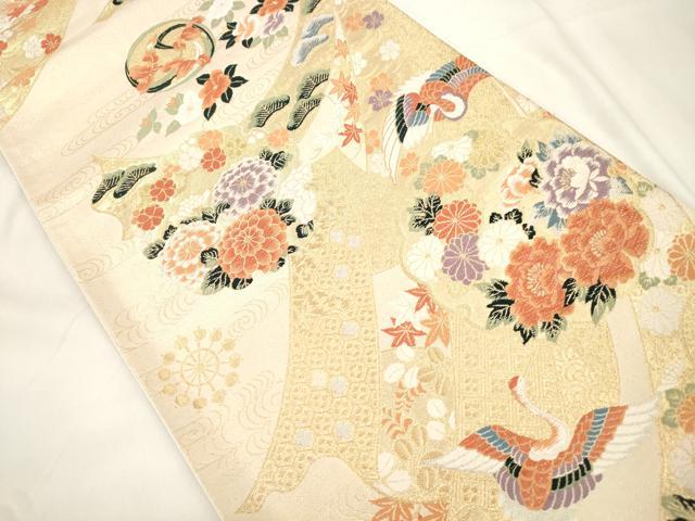 平和屋本店▼六通柄袋帯　唐織　熨斗目花鳥文　本金箔　正絹　逸品　CABL4485dy