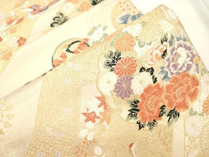 平和屋本店▼六通柄袋帯　唐織　熨斗目花鳥文　本金箔　正絹　逸品　CABL4485dy