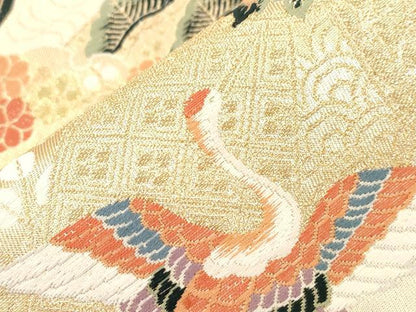 平和屋本店▼六通柄袋帯　唐織　熨斗目花鳥文　本金箔　正絹　逸品　CABL4485dy
