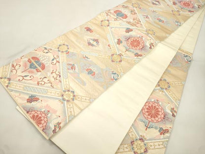 平和屋本店▼六通柄袋帯　唐織　天井華鳥文　本金二重箔　正絹　逸品　CABL4486dy