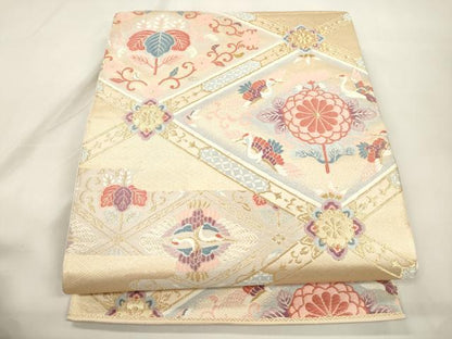 平和屋本店▼六通柄袋帯　唐織　天井華鳥文　本金二重箔　正絹　逸品　CABL4486dy