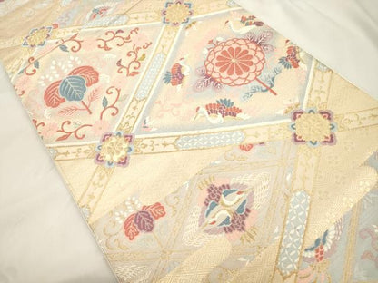 平和屋本店▼六通柄袋帯　唐織　天井華鳥文　本金二重箔　正絹　逸品　CABL4486dy
