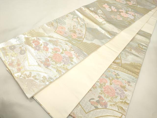 平和屋本店▼六通柄袋帯　地紙草花文　純金二重箔　正絹　逸品　CABL4487dy