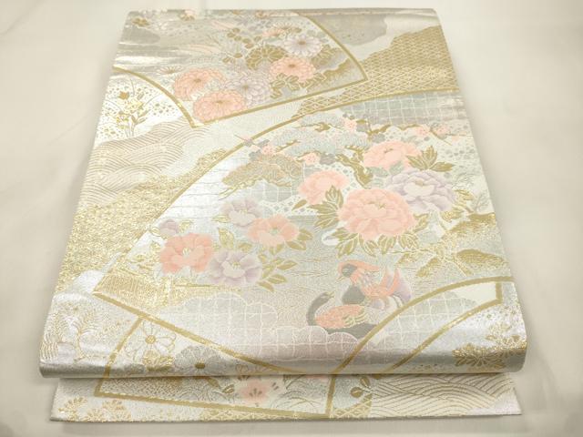 平和屋本店▼六通柄袋帯　地紙草花文　純金二重箔　正絹　逸品　CABL4487dy
