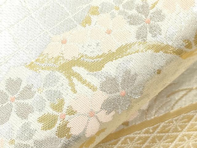 平和屋本店▼六通柄袋帯　地紙草花文　純金二重箔　正絹　逸品　CABL4487dy