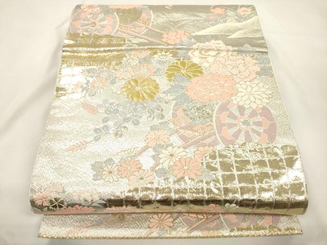 平和屋本店▼六通柄袋帯　花車文　24金王朝錦　正絹　逸品　CABL4491dy