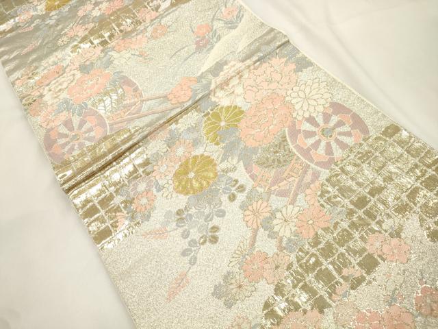 平和屋本店▼六通柄袋帯　花車文　24金王朝錦　正絹　逸品　CABL4491dy