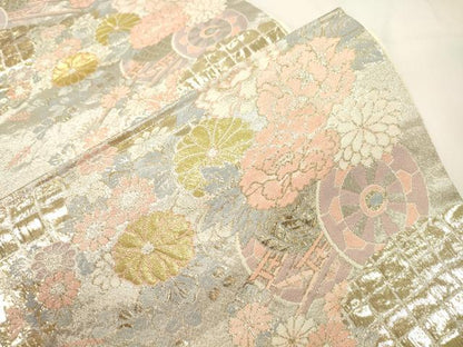 平和屋本店▼六通柄袋帯　花車文　24金王朝錦　正絹　逸品　CABL4491dy