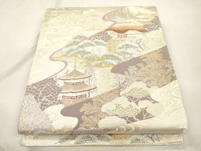 平和屋本店▼六通柄袋帯　都百景文　本金箔　正絹　逸品　CABL4492dy