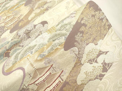 平和屋本店▼六通柄袋帯　都百景文　本金箔　正絹　逸品　CABL4492dy
