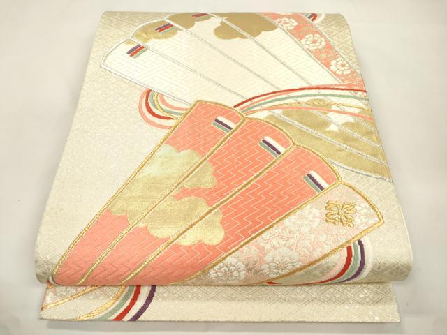 平和屋本店▼六通柄袋帯　唐織　優美錦　桧扇文　本金銀二重箔　正絹　逸品　CABL4494dy