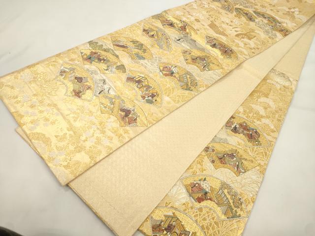 平和屋本店▼六通柄袋帯　地紙人物文　本金箔　正絹　逸品　CABL4496dy