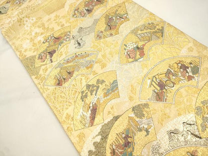 平和屋本店▼六通柄袋帯　地紙人物文　本金箔　正絹　逸品　CABL4496dy